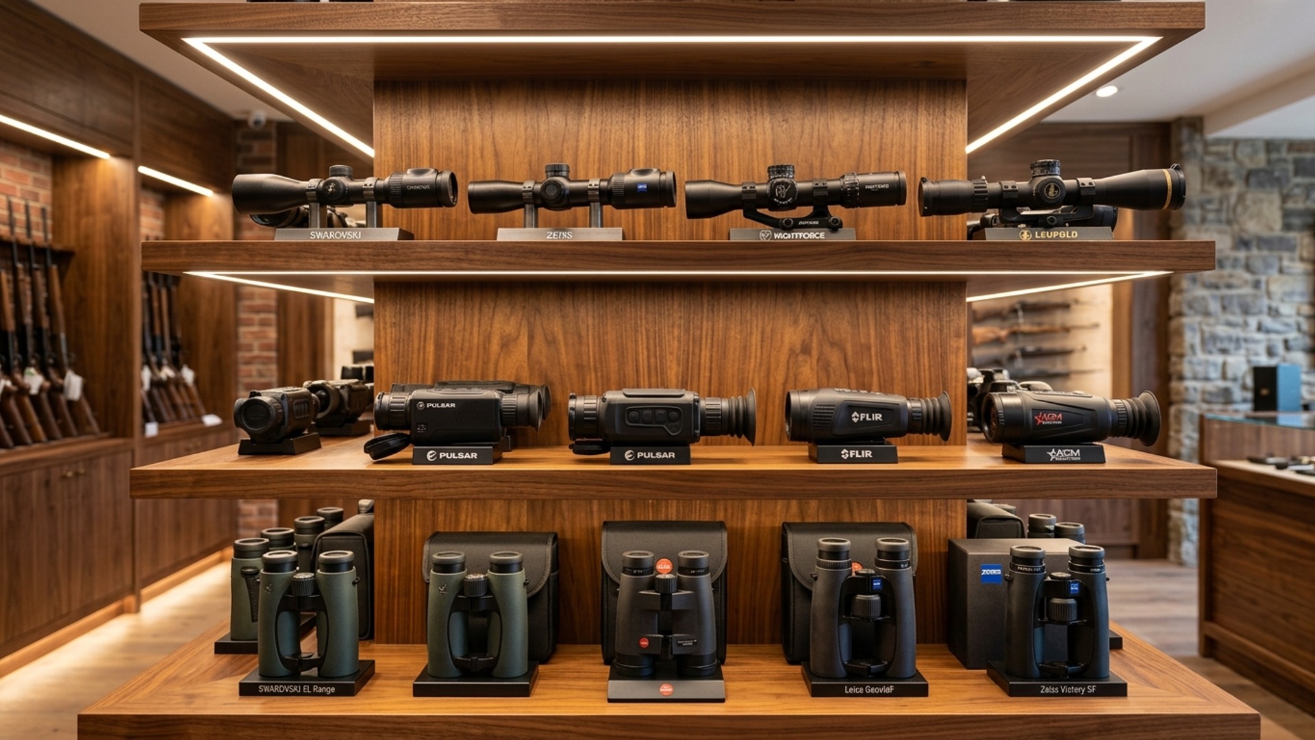 Magazin fizic Hunting Station — rafturi cu produse și optică