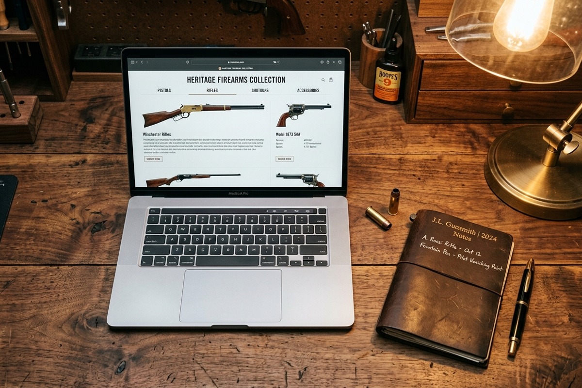 Catalogul digital Hunting Station afișat pe laptop